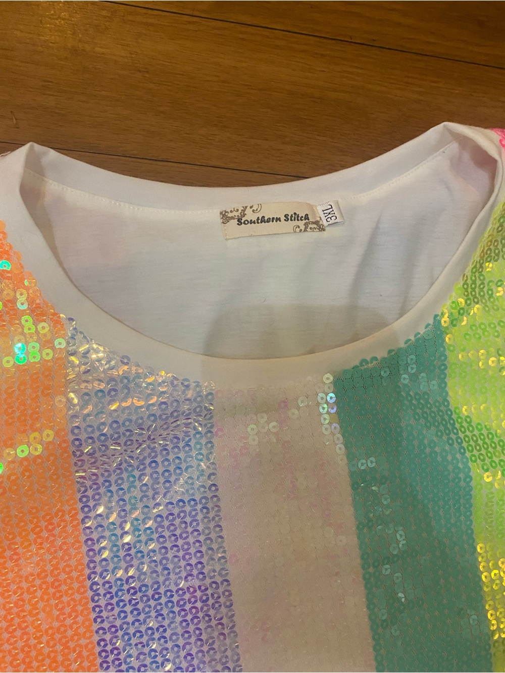 Sequin Pastel Stripe Short Sleeve blouse - 3X - Picture 2 of 7